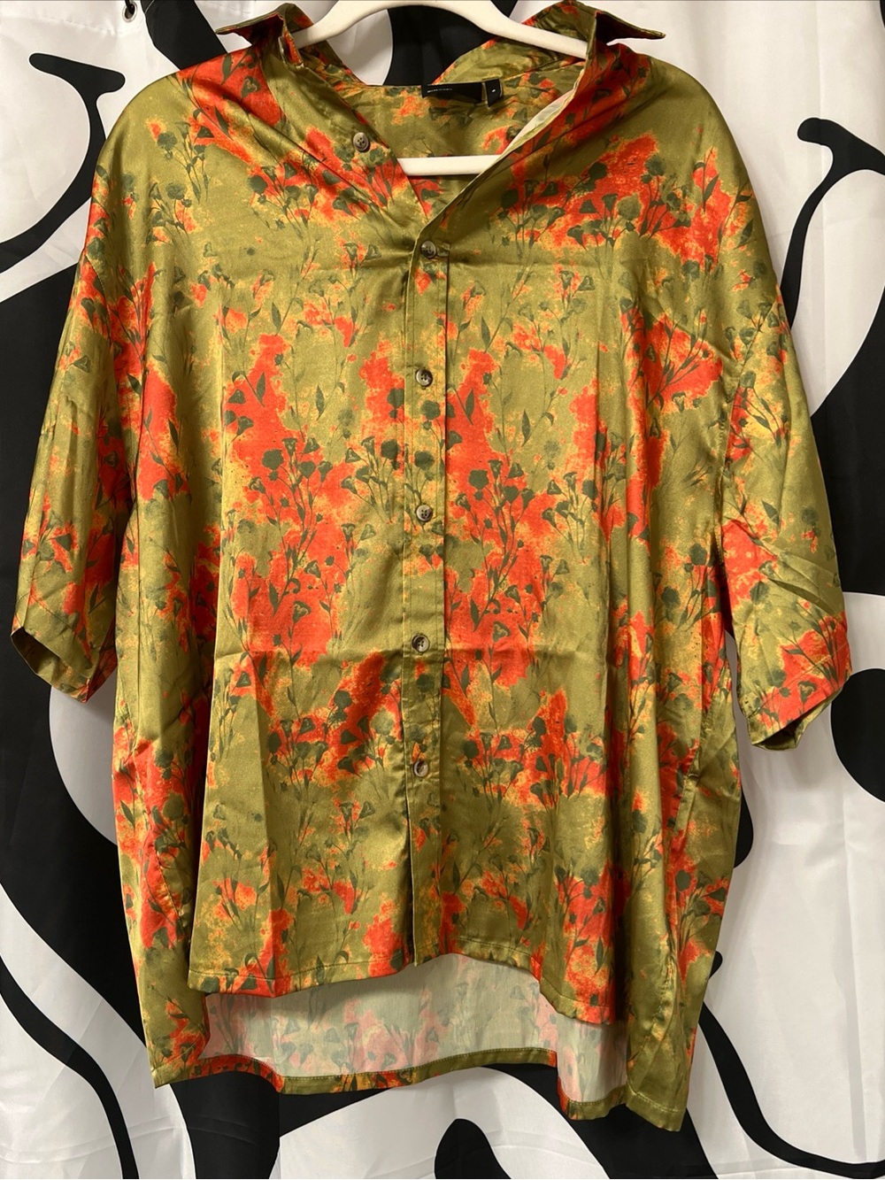 ASOS Olive Green and Orange Floral  Button-Down Shirt Mens Small